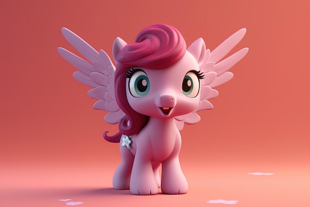 Nice drawing of a pink pegasus in 3d 3d generated