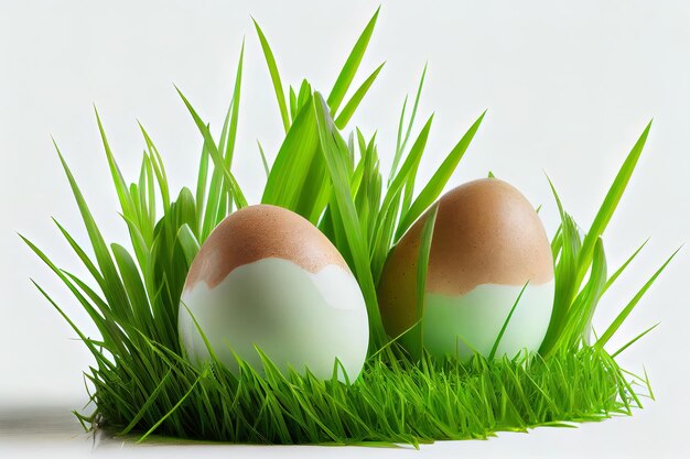 Nice Eggs in green grass on white