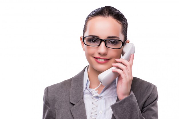 Nice elegant call center operator isolated on white