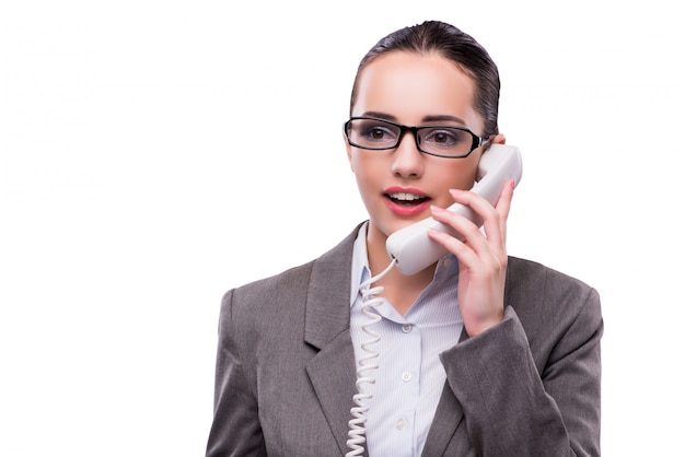 Nice elegant call center operator isolated on white