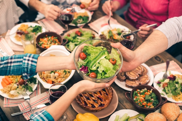 Nice family having tasty dinner