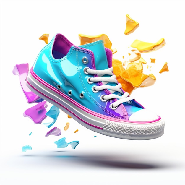 Nice floating sneakers photo isolated solid color on white background sneakers 3d rendering