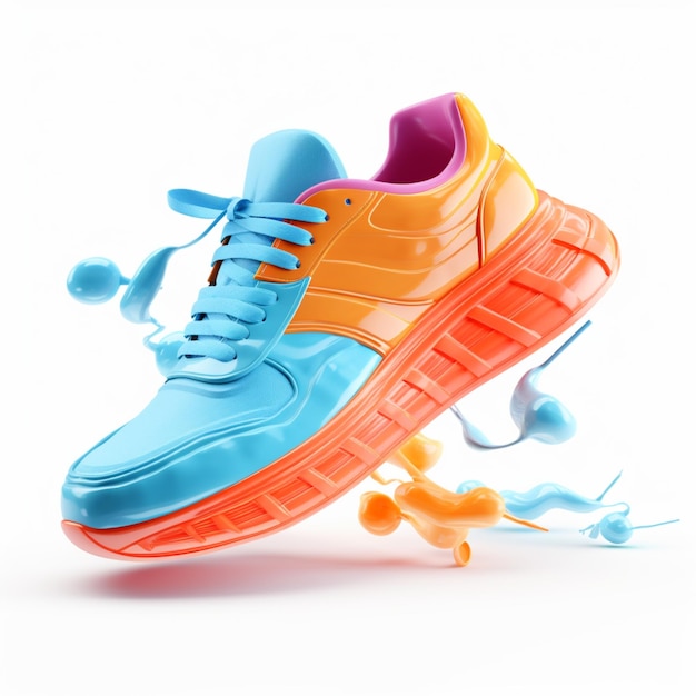 Nice floating sneakers photo isolated solid color on white background sneakers 3d rendering