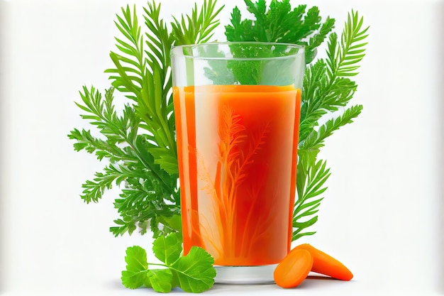 Nice Glass of carrot juice and fresh greens