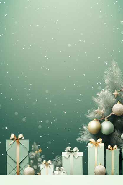 Nice greeting Christmas on sage green background with negative copyspace