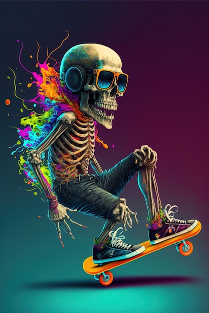 nice illustration of a skeleton in pop colors Generative AI