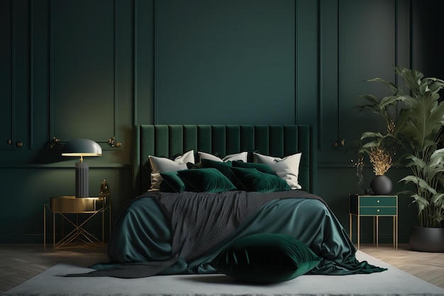 A nice little bedroom in dark green in front