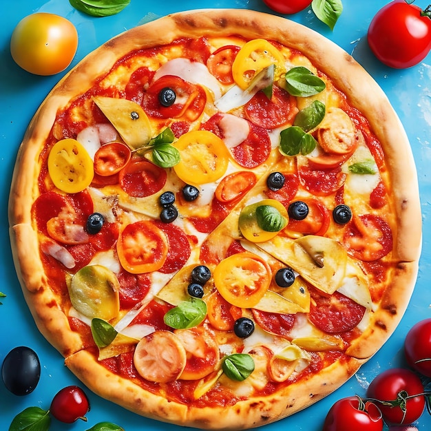 A nice looking colorful pizza food