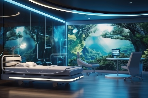 Nice modern interior of new luxury hospital bright colors Generative Ai