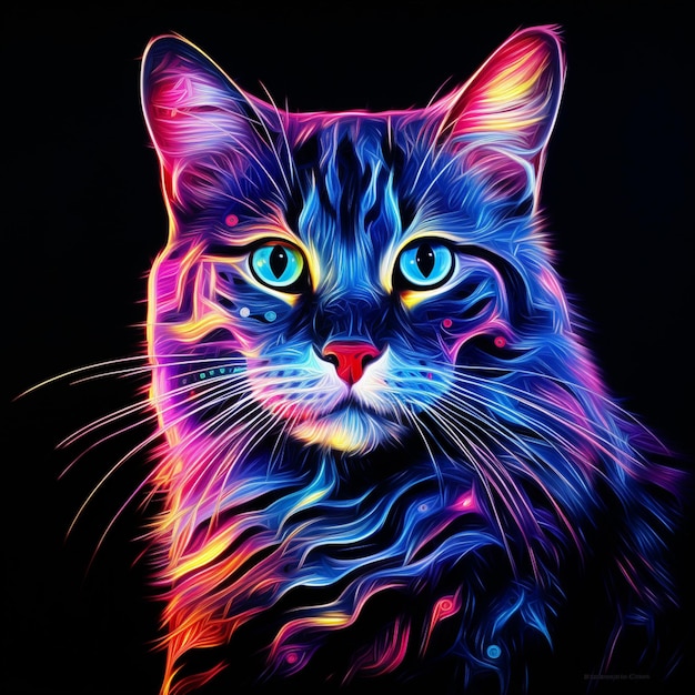 Photo nice neon cat animal images generative ai