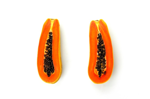 Nice papaya slices isolated on white background and Fresh delicious papaya cuts in two piece