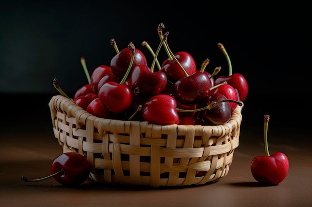 Nice photo still life of basket with cherries