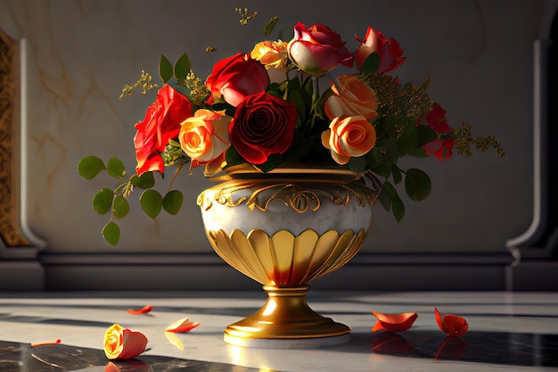 Nice Red and Peach Roses in Gold