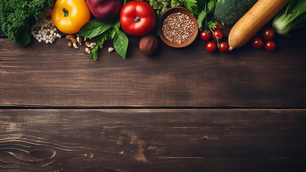 Nice Selection of Healthy Food on Rustic Wooden Background