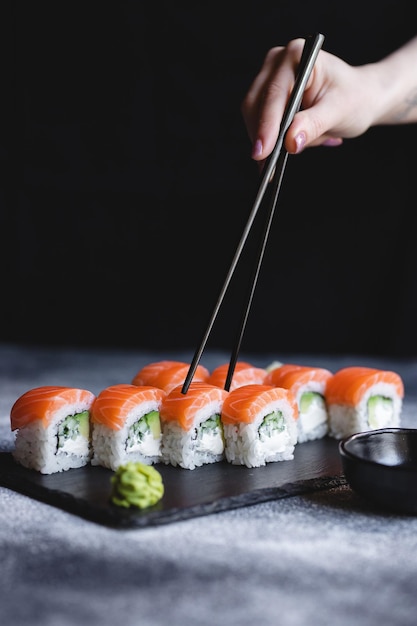 Nice serving of sushi. Asian food. Food photography. Sushi, sashimi, nigiri