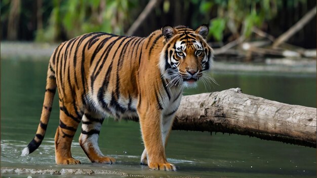 Photo nice standing royal bengal tiger in sundarban of bangladesh photography image ai generated art