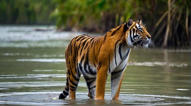 Photo nice standing royal bengal tiger in sundarban of bangladesh photography image ai generated art