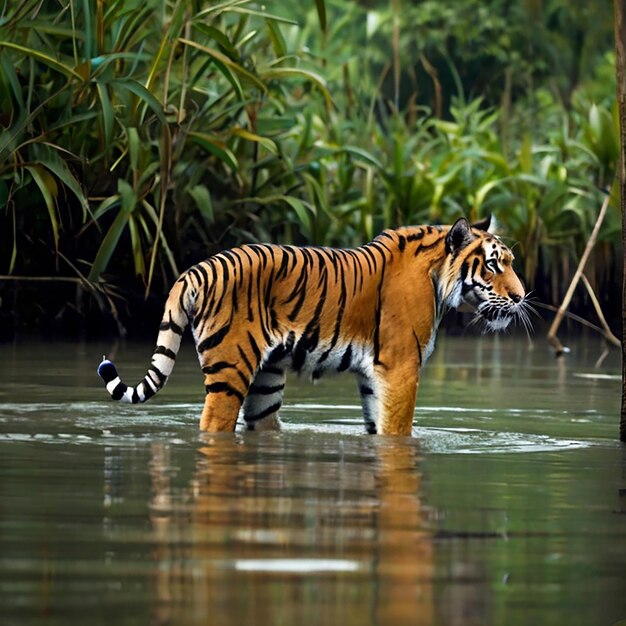 Nice Standing Royal Bengal Tiger in Sundarban of Bangladesh photography image Ai generated art