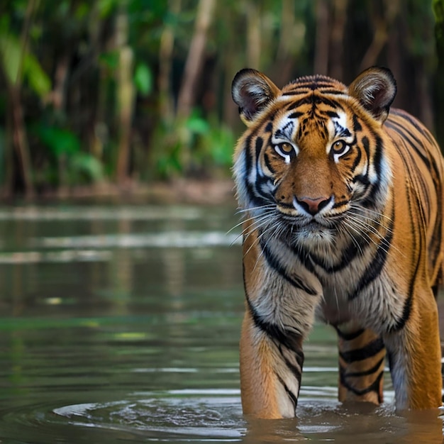 Nice Standing Royal Bengal Tiger in Sundarban of Bangladesh photography image Ai generated art