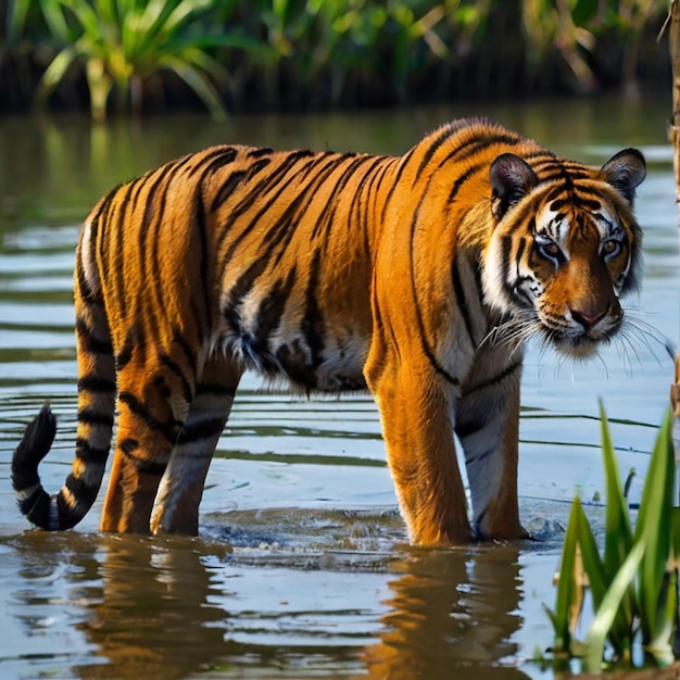 Photo nice standing royal bengal tiger in sundarban of bangladesh photography image ai generated art