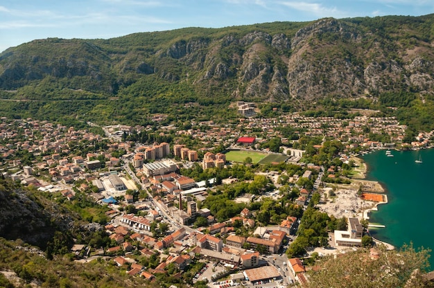 Nice top view of kotor bay in montenegro summer autumn beautiful