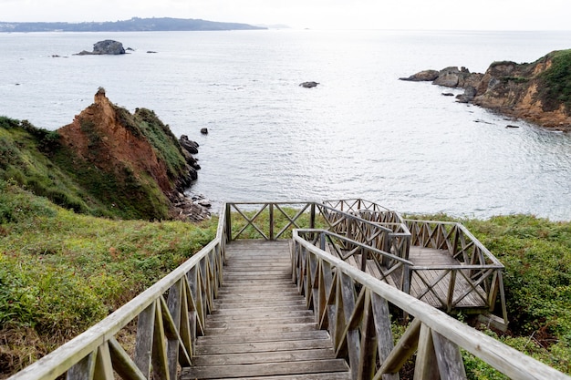 Nice view of the coast from a wooden staircase