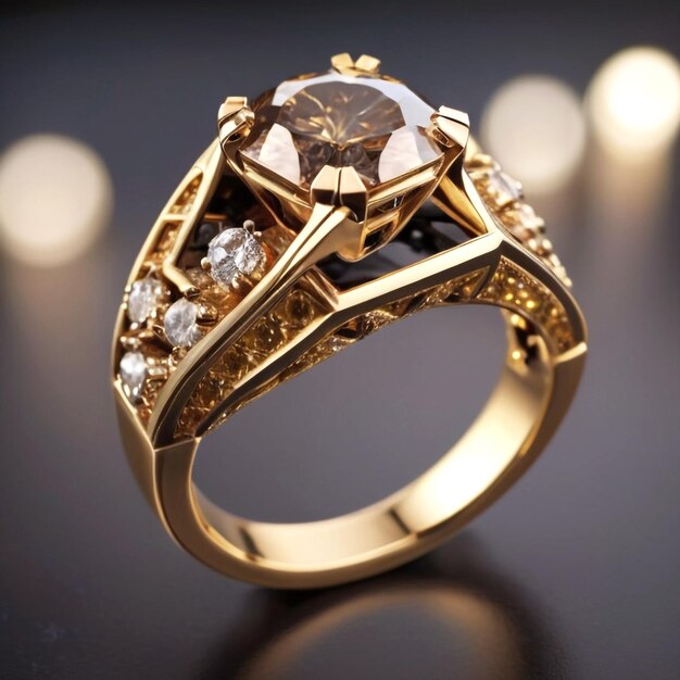 멋진 웨딩 주얼리와 고급스러운 배경의 골드 컬러 다이아몬드 반지