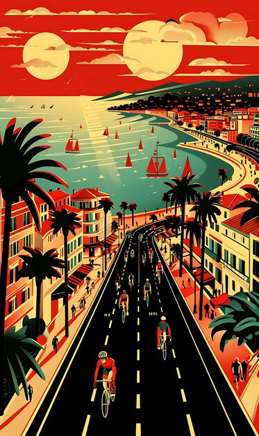 Nices Promenade Des Anglais met schilderachtige straatscène Mediter Collage Contrast Concept Design Art