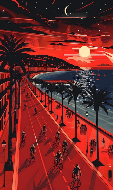 니스 Promenade Des Anglais with Scenic Street Scene Mediter Collage Contrast 개념 디자인 예술