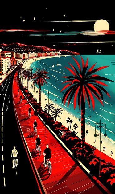 Photo nices promenade des anglais with scenic street scene mediter collage contrast concept design art