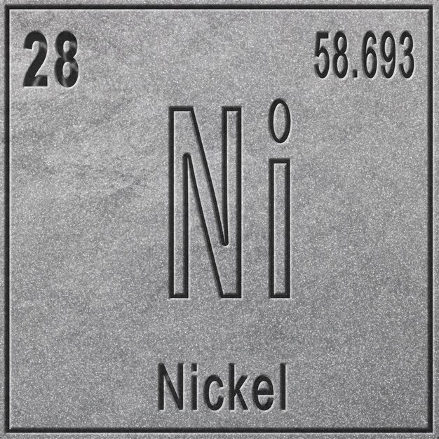 Photo nickel chemical element sign with atomic number and atomic weight