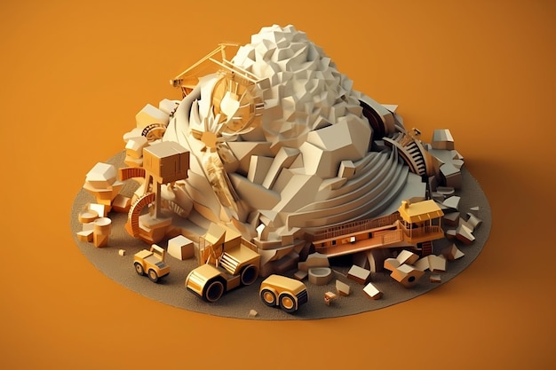 ニッケル金属鉱山 3d 低ポリイソメトリック グラフィックイラスト