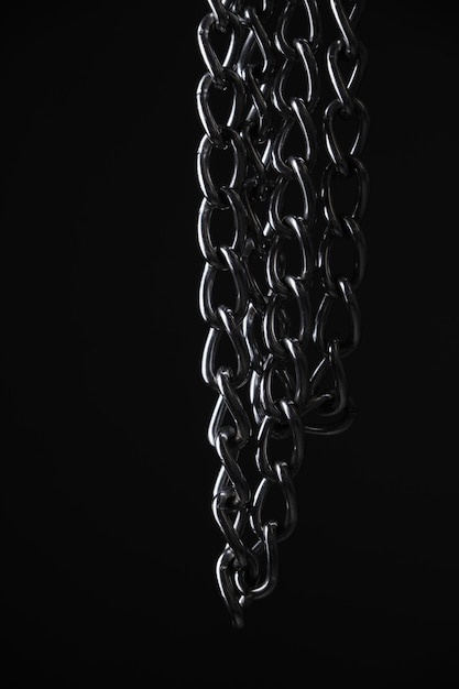 Nickel plated metal chain black background