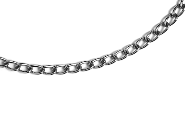 Nickel plated metal chain white background isolate