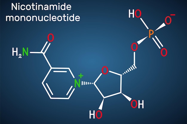 nicotinamide mononucleotide structural chemical formula on the dark blue background