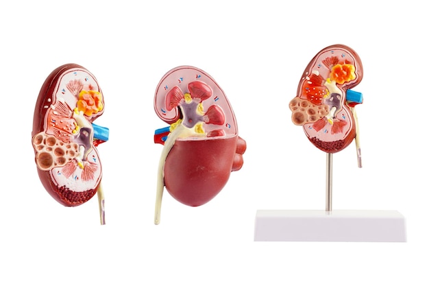 Foto niermodel geïsoleerd op witte achtergrond chronische nierziekte behandeling urine systeem urologie