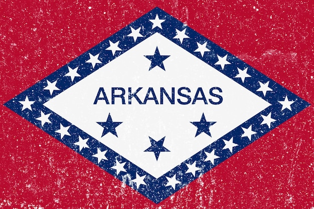 Nieuw concept Arkansas vlag Witte rommelige muur stucwerk textuur achtergrond Arkansas vlag verf Arkansas vlag geschiedenis Arkansas nieuwe vlag Officiële vlaggen van de staat Verenigde Staten van Amerika