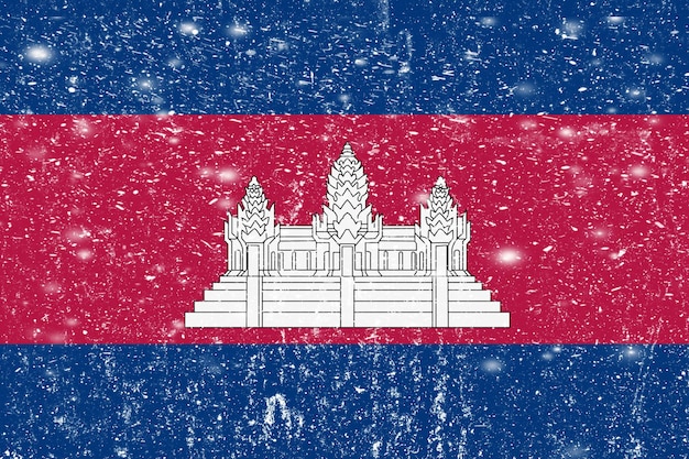 Nieuw concept Cambodja vlag Witte rommelige muur stucwerk textuur achtergrond Cambodja vlag verf Cambodja