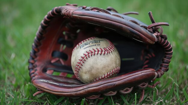 Nieuw honkbal in een handschoen in het buitenveld