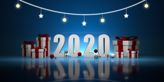 Nieuw jaar 2020. 3D illustratie