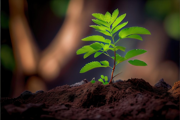 Nieuw leven in het bos. Jonge groeiende planten