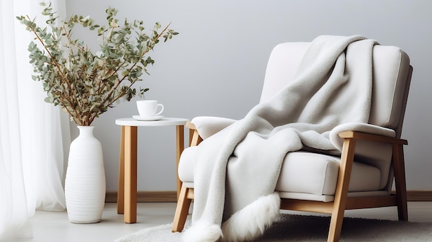Foto nieuw meubilair in een gezellige woonkamer moderne interieurontwerp in een loft appartement wit k generatieve ai