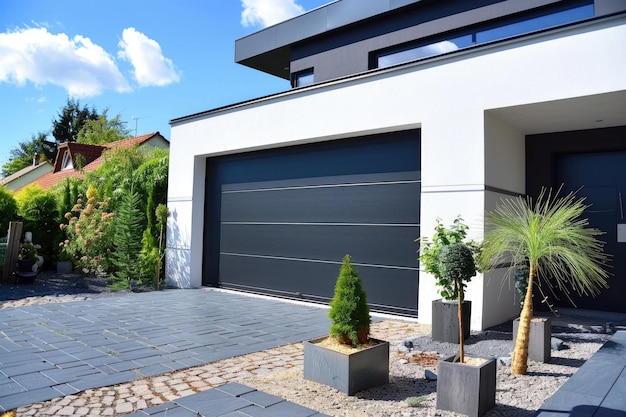 Nieuw modern garagedeur sectiedoordesign in zwart antraciet voor een kwalitatieve huistoesthetiek