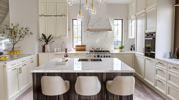 Nieuw ontworpen moderne keuken met luxe apparatuur en stijlvol interieur