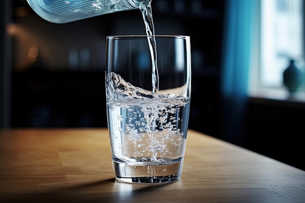 Nieuw stromend kraanwater overgieten in een glas