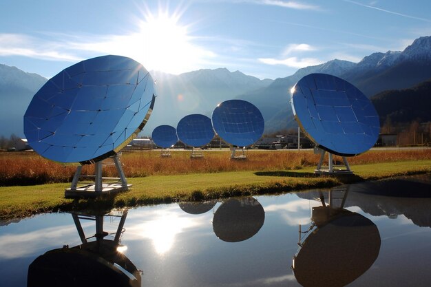 Foto nieuwe energie fotovoltaïsche zonnepanelen onder de ochtendzon generatieve ai