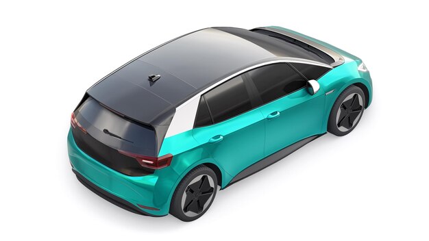 Nieuwe generatie groene elektrische stads hatchback auto met uitgebreid bereik 3d illustratie
