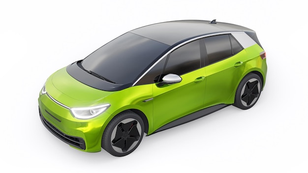 Nieuwe generatie groene elektrische stads hatchback auto met uitgebreid bereik 3d illustratie