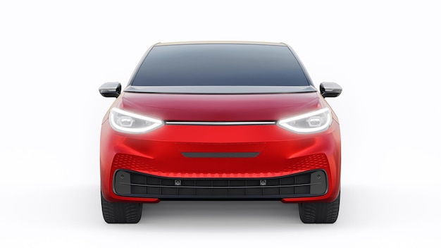 Nieuwe generatie rode elektrische stads hatchback auto met uitgebreid bereik 3d illustratie