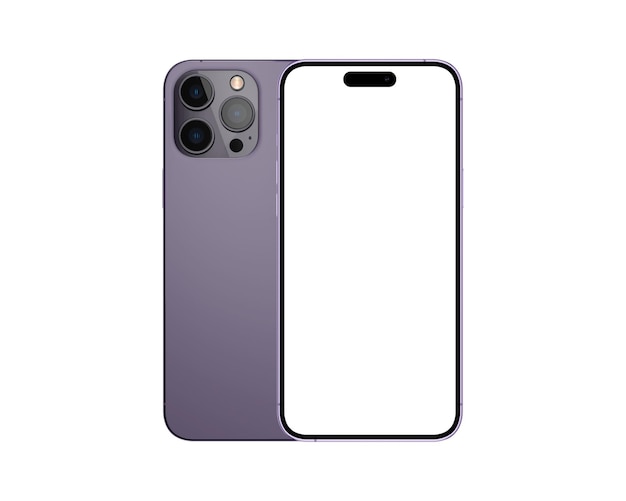 Foto nieuwe iphone 14 pro max deep purple-kleur van apple inc smartphone-apparaatmodel met wit scherm